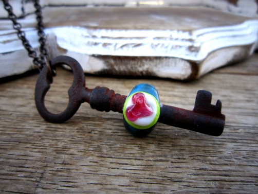 SW Studios - Glass Lampwork Bead Skeleton Key Necklace