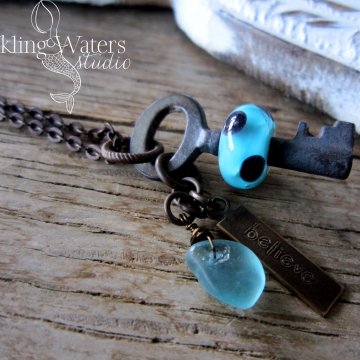 Turquoise Skeleton Key Necklace
