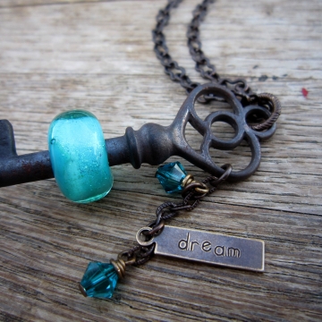 SW Studios - Glass Lampwork Bead Skeleton Key Necklace
